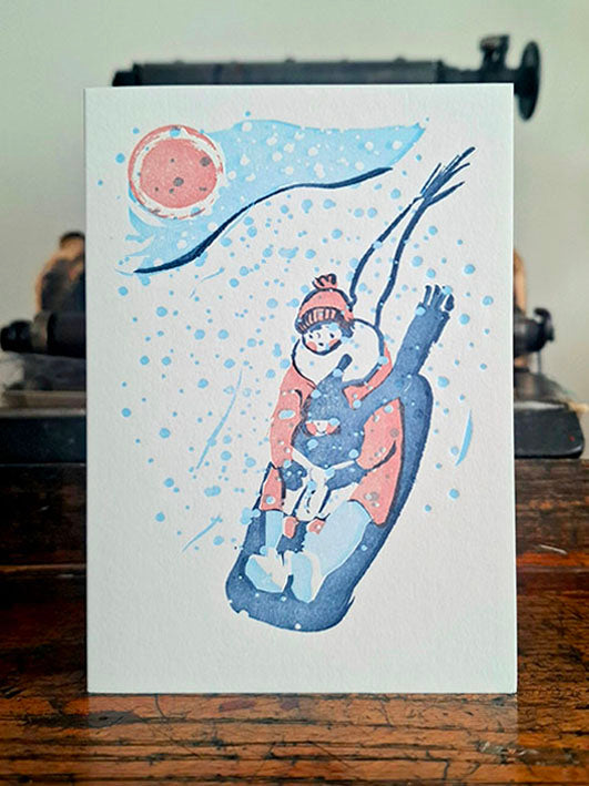 Sledging Letterpress Christmas Card