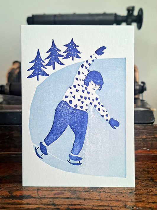 Skating Girl Letterpress Christmas Card